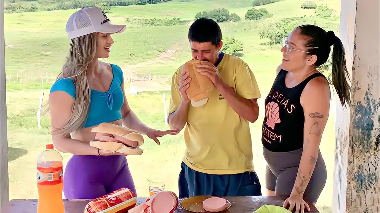 ANDRÉIA E THAMIRES DESAFIAM GILMAR VAQUEIRO A COMER PÃO GIGANTE | ANDRÉIA PEREIRA
