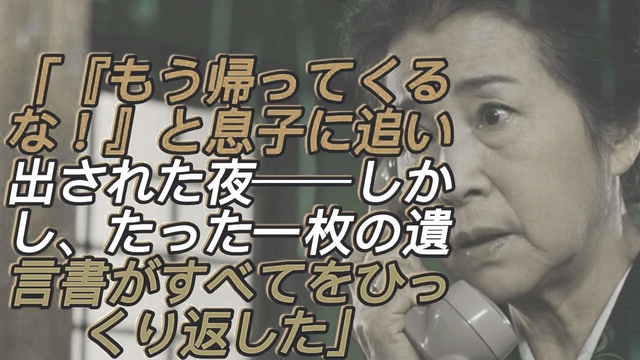 「“もう帰ってくるな！”と息子に追い出された夜──しかし一枚の遺言書で全てが逆転した」