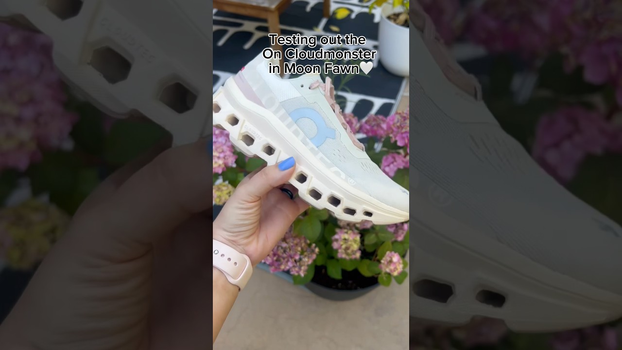 Testing out the On Cloudmonsters in Moon Fawn 🤍 #onclouds #cloudmonster #runningshoes #walkingshoes