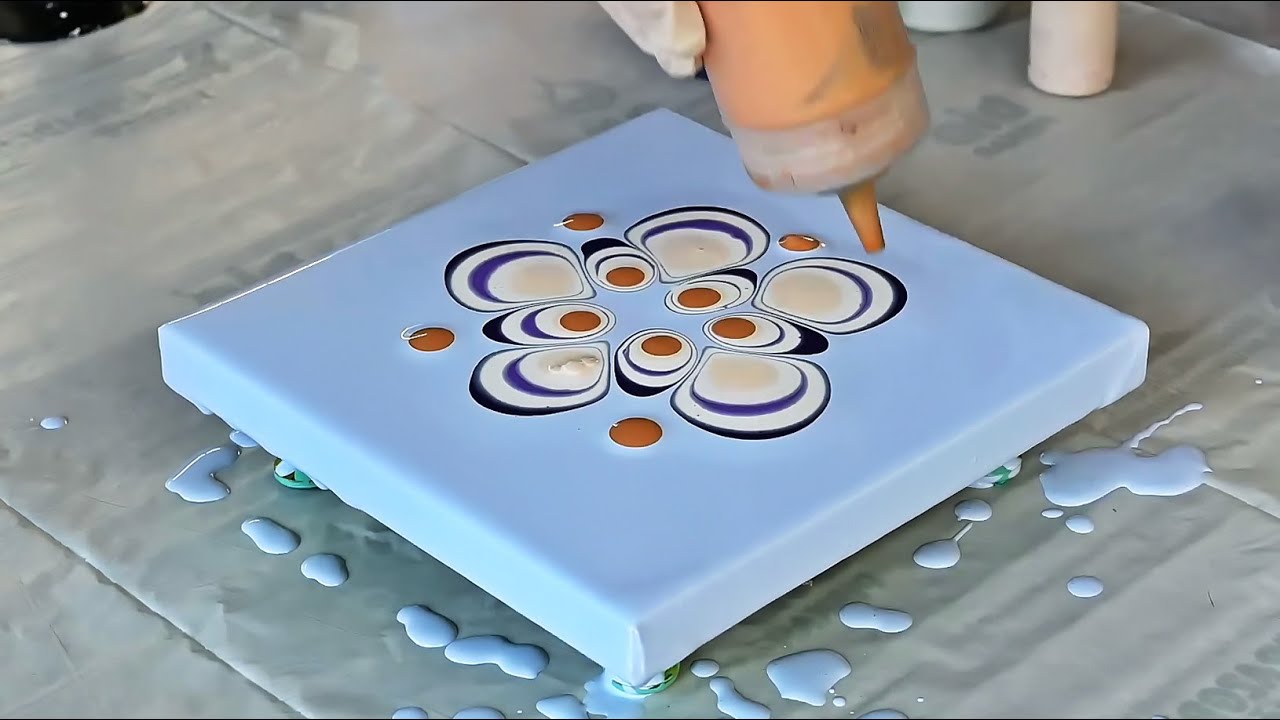 (840) Periwinkle ~ From PUDDLES to FLOWER ~ Acrylic pour painting ~ Fluid art ~ Beginners technique