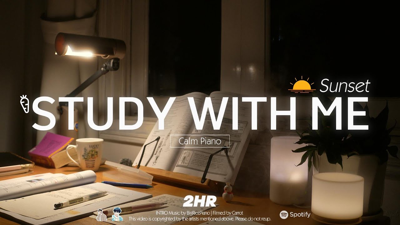 🌆2-HOUR STUDY WITH ME |🎹Calm Piano | Pomodoro 50-10, Peaceful room at sunset