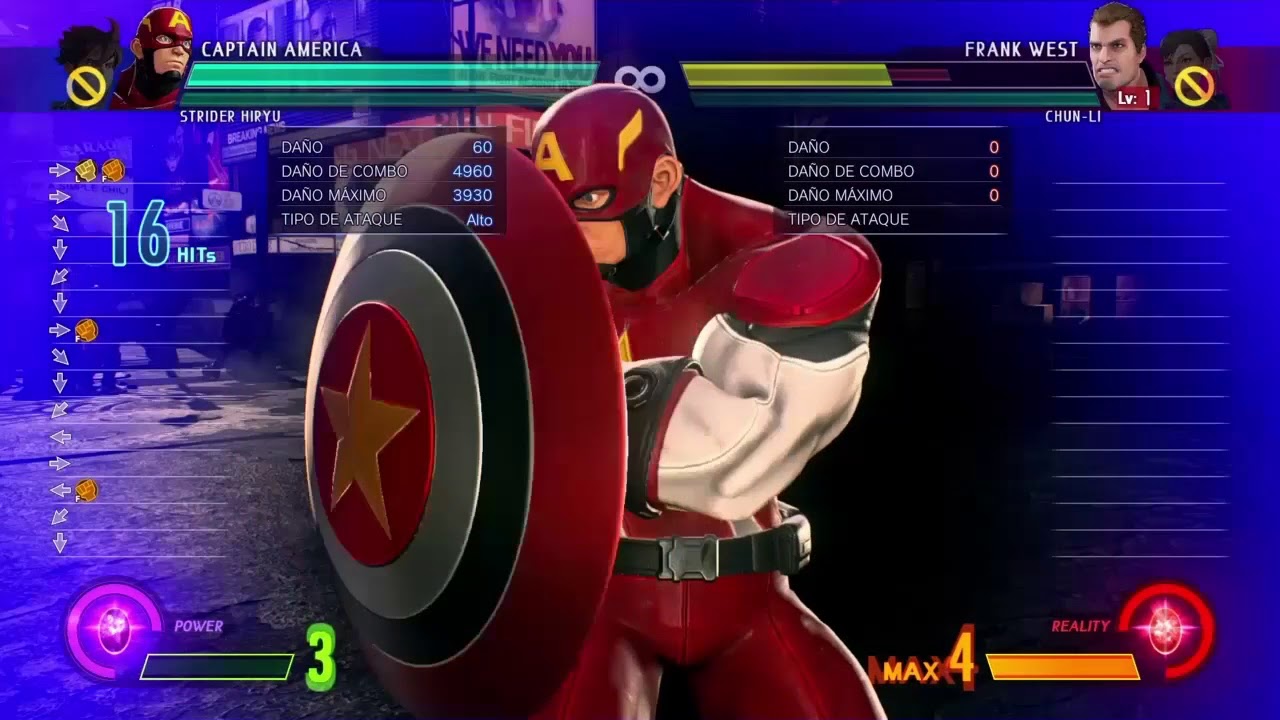 Mvci Captain América combos with 1,2,3,4 bar
