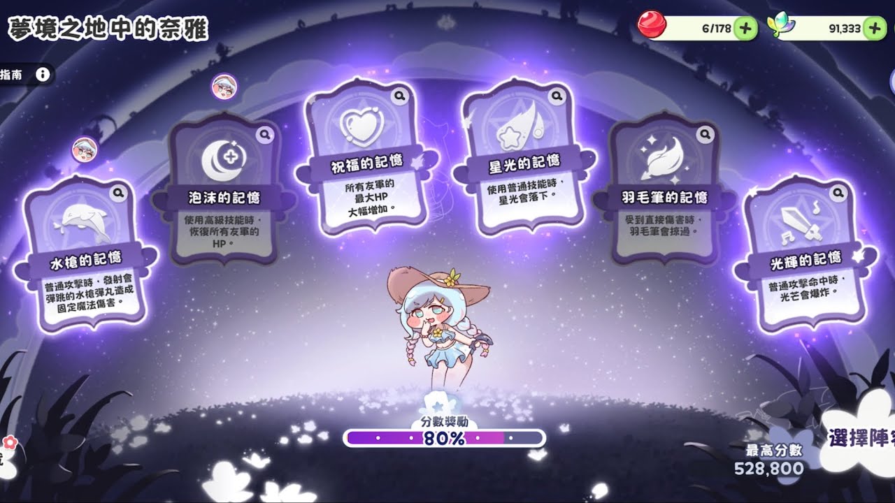 Trickcal 夢境之地中的奈雅 100萬成就分數 活動 水槍 星光 光輝 祝福 分數獎勵 80% 洛涅 單坦