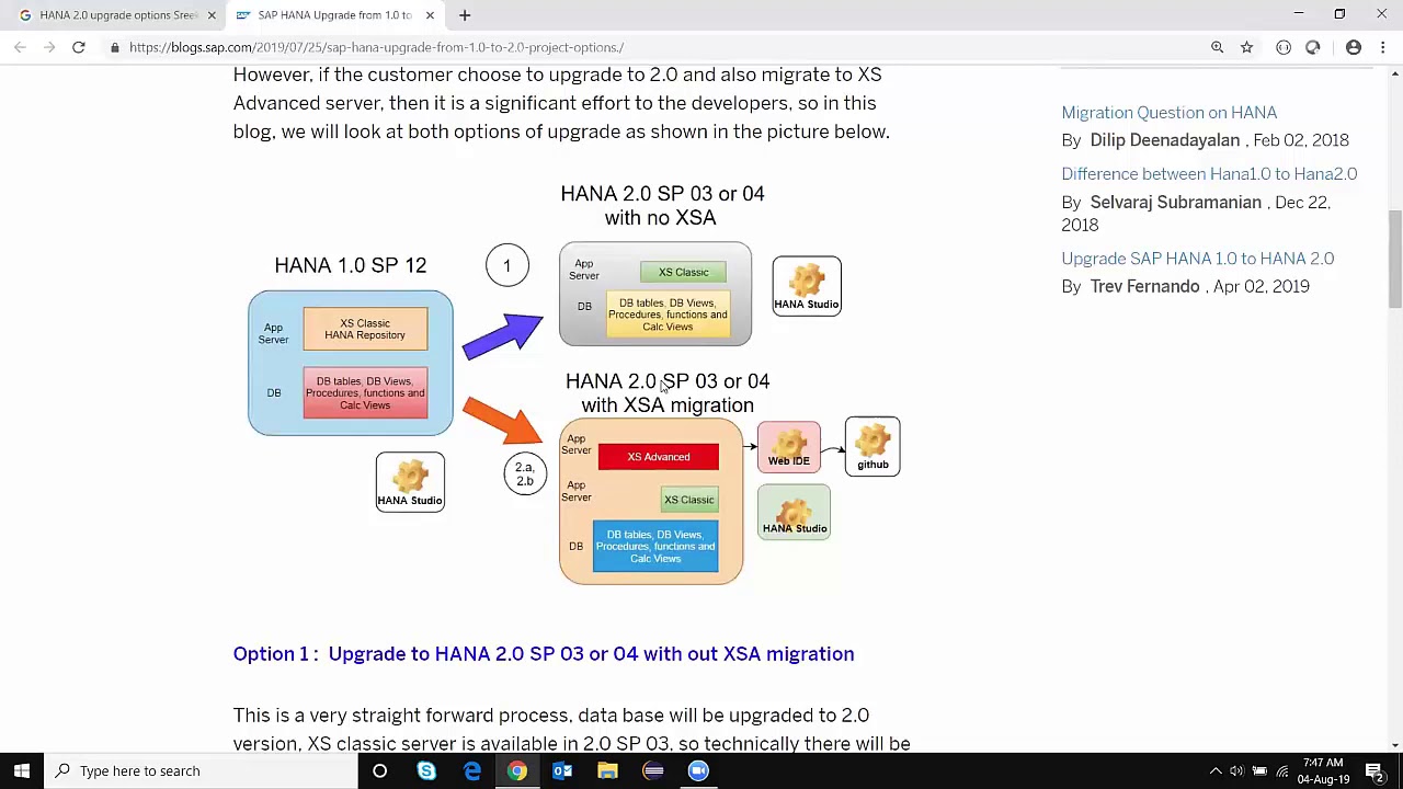 SAP HANA 2.0 Upgrade OPtions