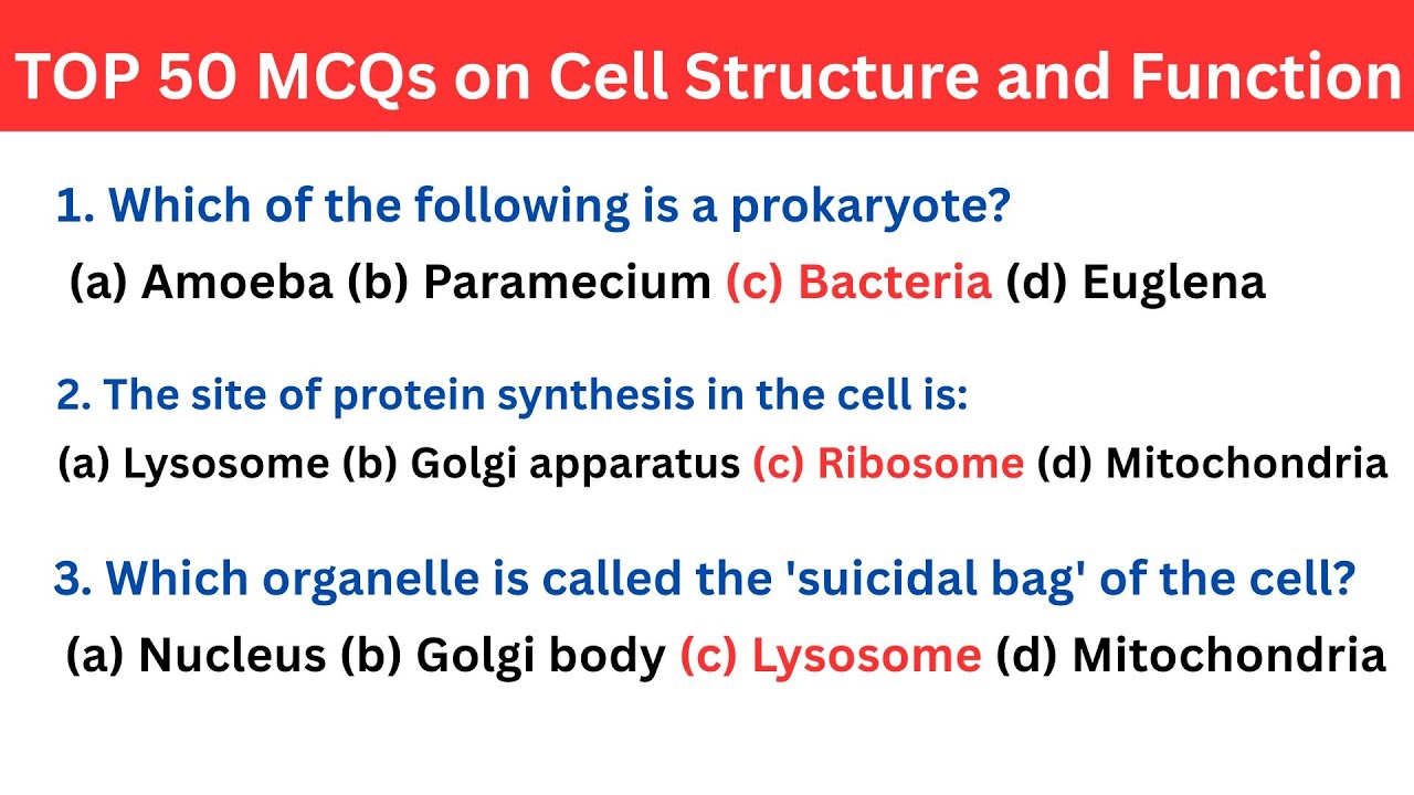 Top 50 MCQs on Cell Structure and Function | Biology Quiz for NEET, AIIMS, JIMPER With Answers