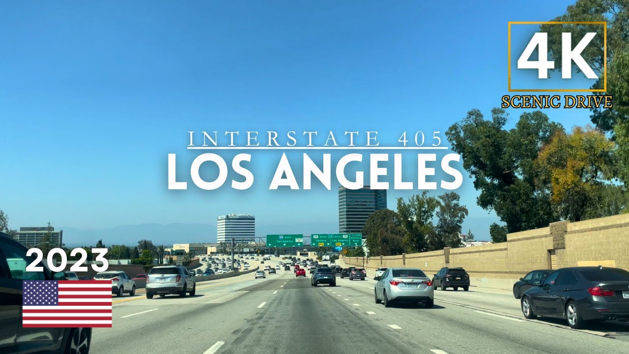 Driving Los Angeles Freeway Interstate 405 California 4K USA