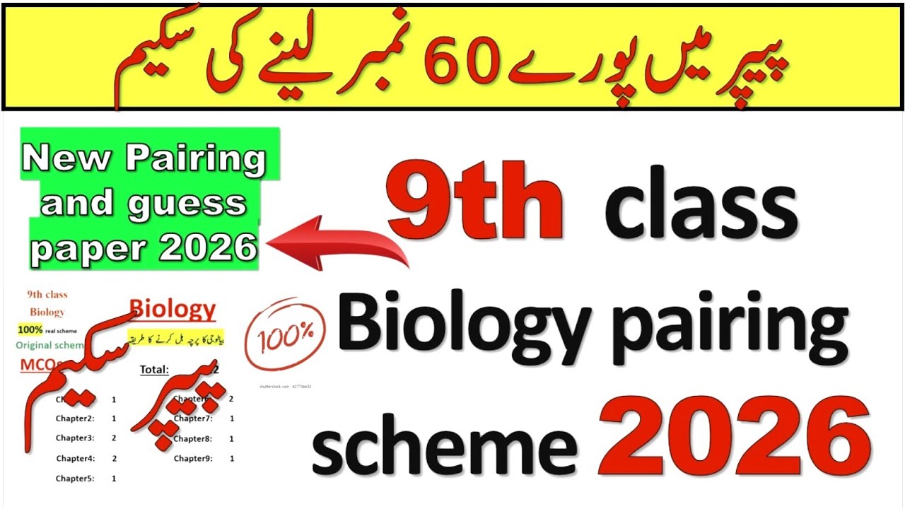 9th class biology pairing scheme 2026 | 9th class biology paper pattern 2026 |9th biology guess 2026