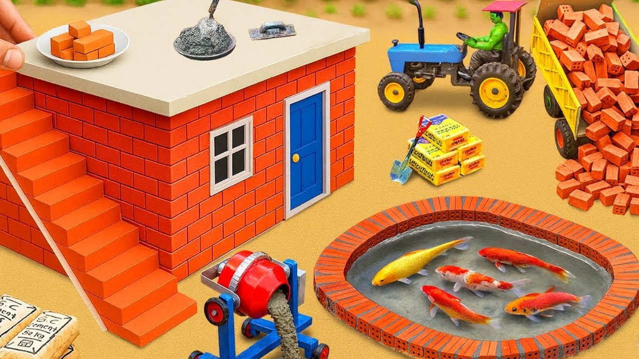 DIY Tiny Brick House & Fish Pond Construction | Build Realistic Science Project | Miniature Worlds