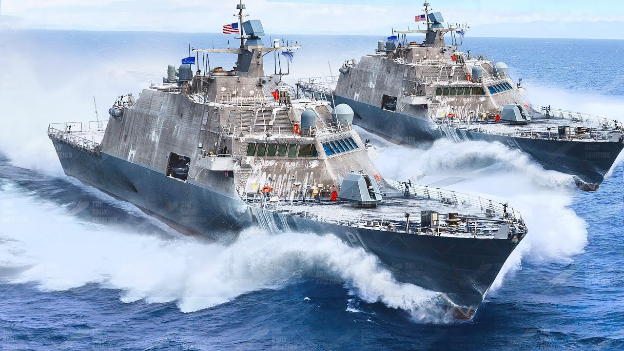 Monstrously Powerful US Navy Ships Patrolling the Sea at High Speed