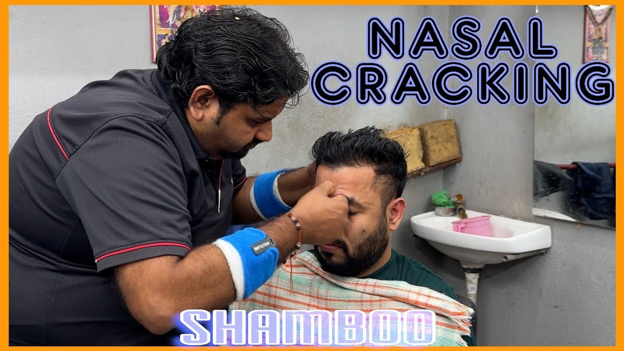 SHAMBOO Nasal Skin cracking | Mustard Oil Head Massage and Hair cracking💈ASMR