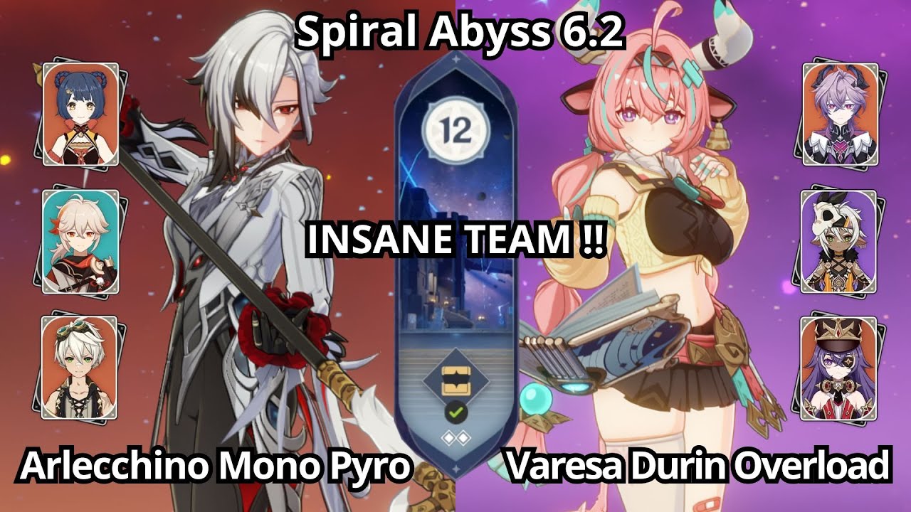 NEW !! C0 Arlecchino Mono Pyro & C0 Varesa Durin Overload - Spiral Abyss Floor 12 Genshin Impact 6.2