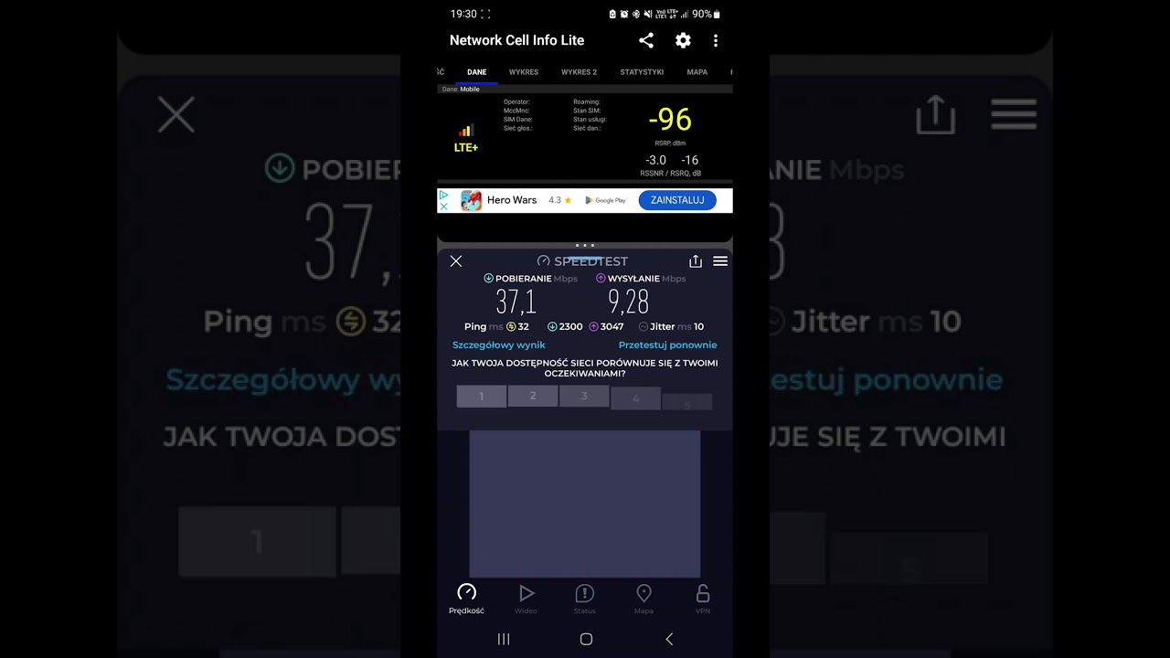 T-Mobile PL 4G vs 5G speed test - location 5 - low RSRQ
