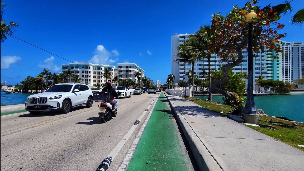 4K Venetian Causeway , Spring Cycling Virtual Travel Tour , Miami FL , March 2026