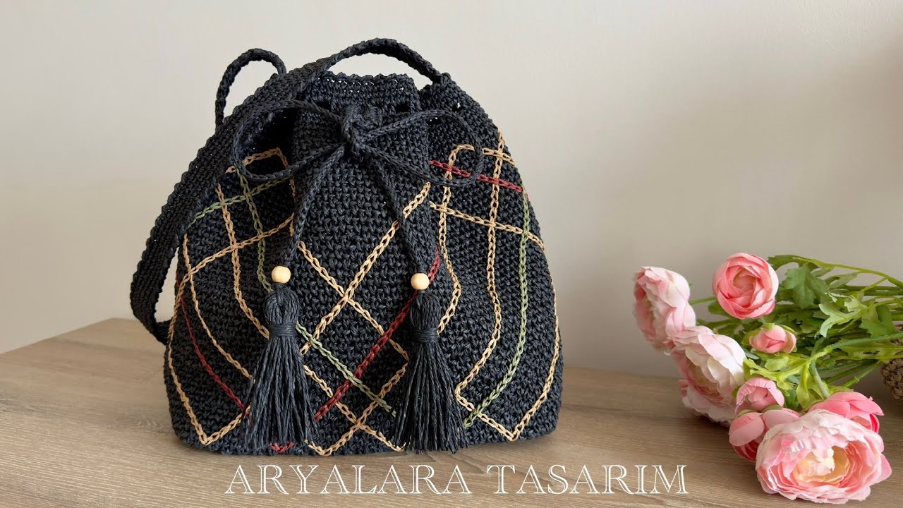 Aryalara Tasarım İmzalı Kağıt İpten Asimetrik İşlemeli Torba Çanta Yapımı #canta #bag #handmadebag
