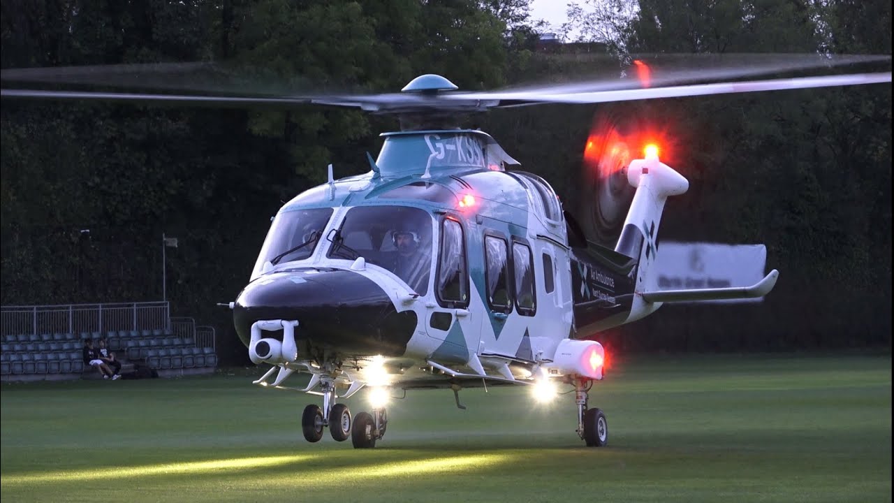 Kent Surrey & Sussex Air Ambulance (G-KSST), landing & taking off in Guildford + responses.