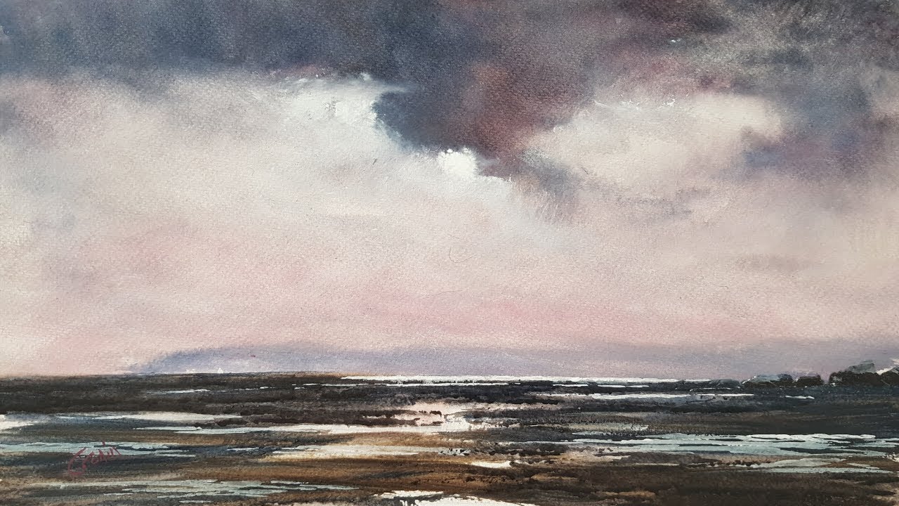 Painting a Seascape & Mudflats | Loose Watercolours with Big Brush | Big Sky