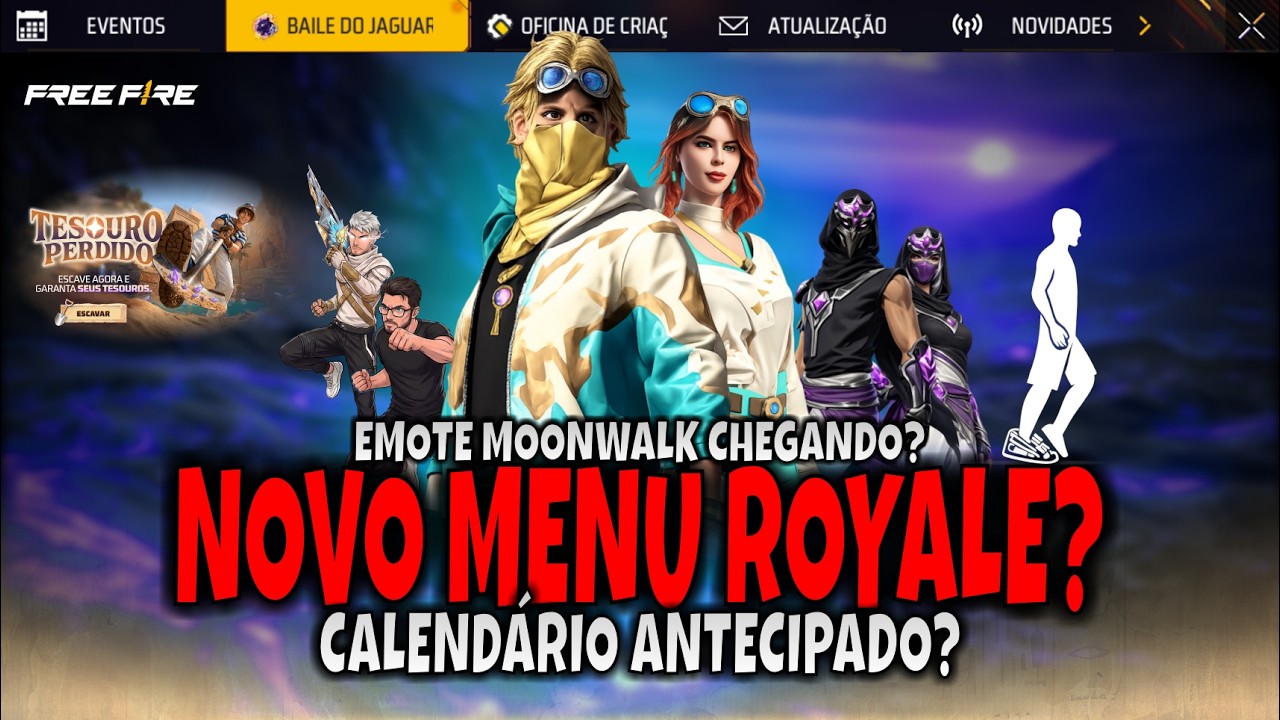 🚨URGENTE! MOONWALK CHEGANDO NO BR?! + NOVO MENU ROYALE E CALENDÁRIO ANTECIPADO | NOVIDADES FREE FIRE