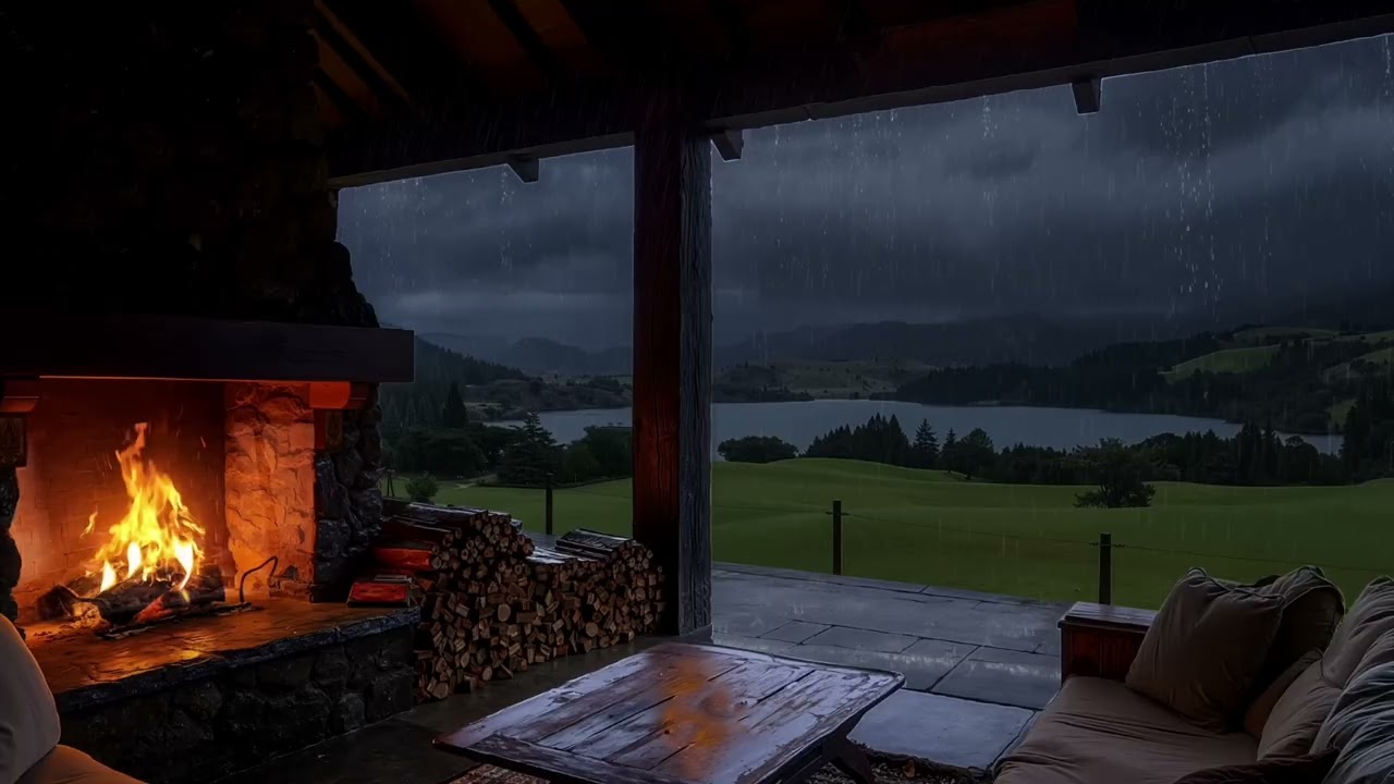 work till late in the library while its raining outside 3h
