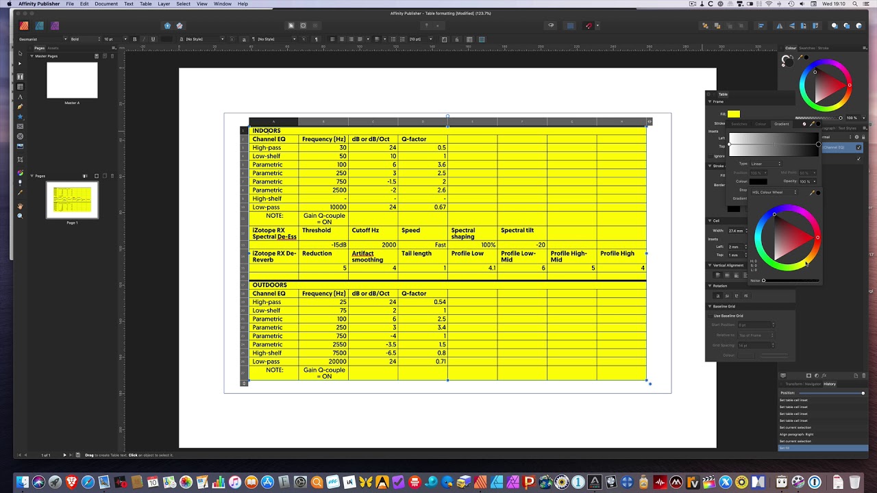 How to create a table in Affinity Publisher