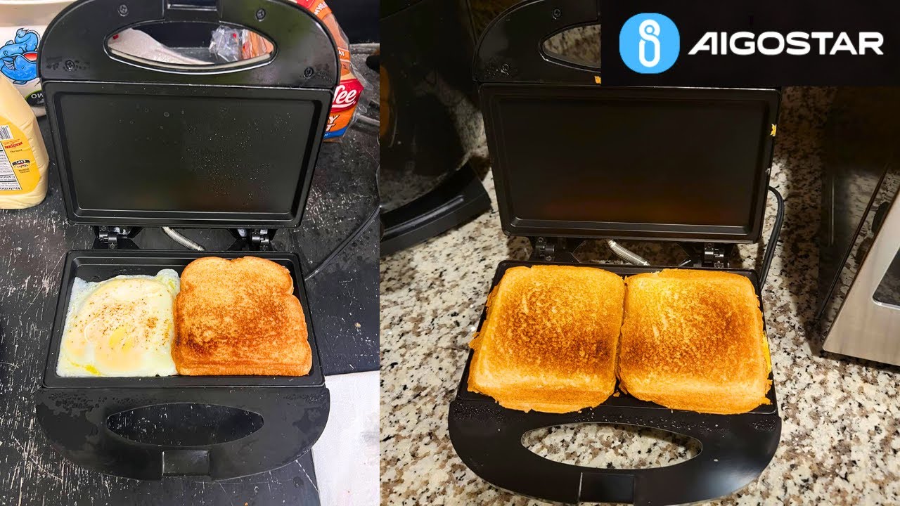 Aigostar Sandwich Maker with Non-stick Deep Grid Surface for Egg, Ham Etc | Aigostar Sandwich Maker