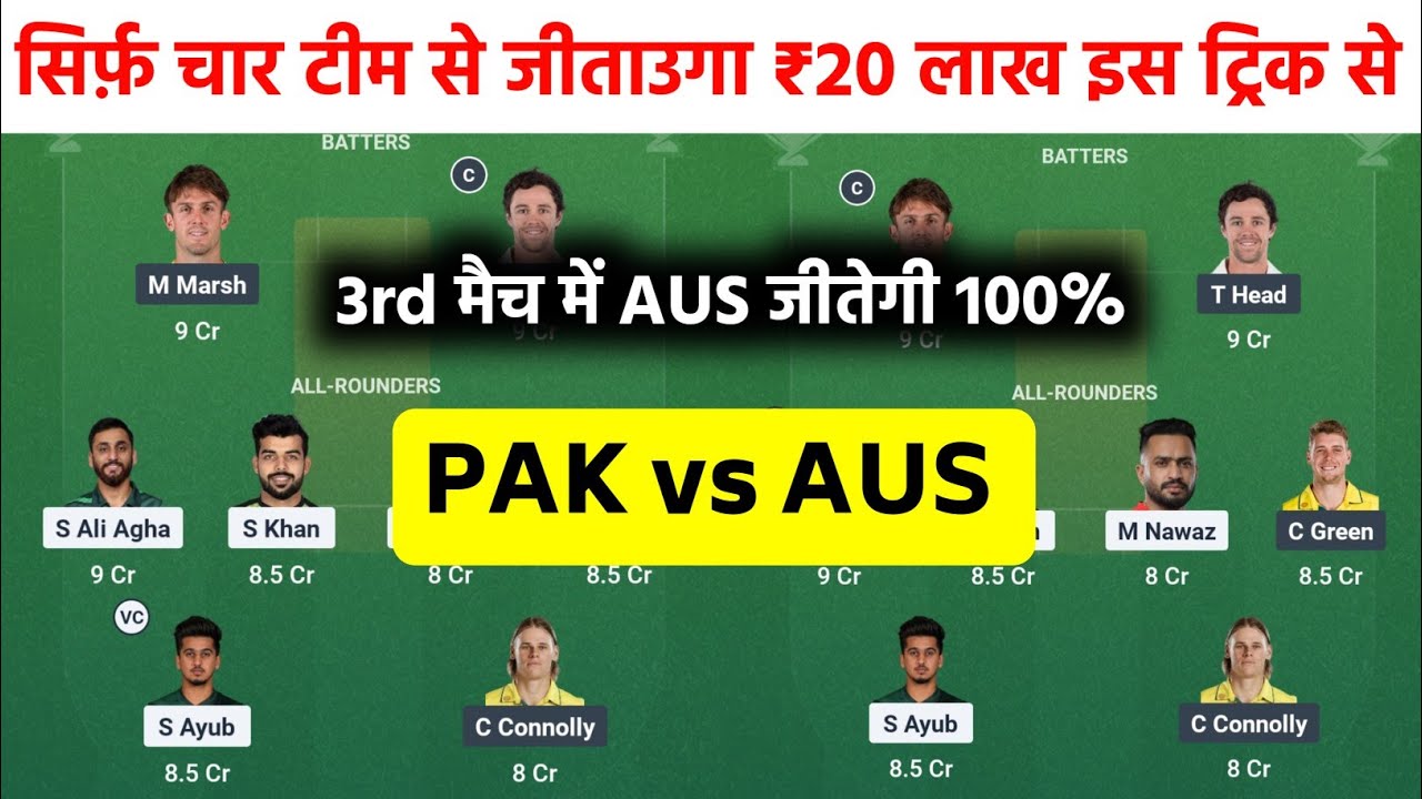 PAK vs AUS 3rd T20 Dream11 Team Prediction| PAK vs AUS Today Dream11 Team| PAK vs AUS Dream11 Team