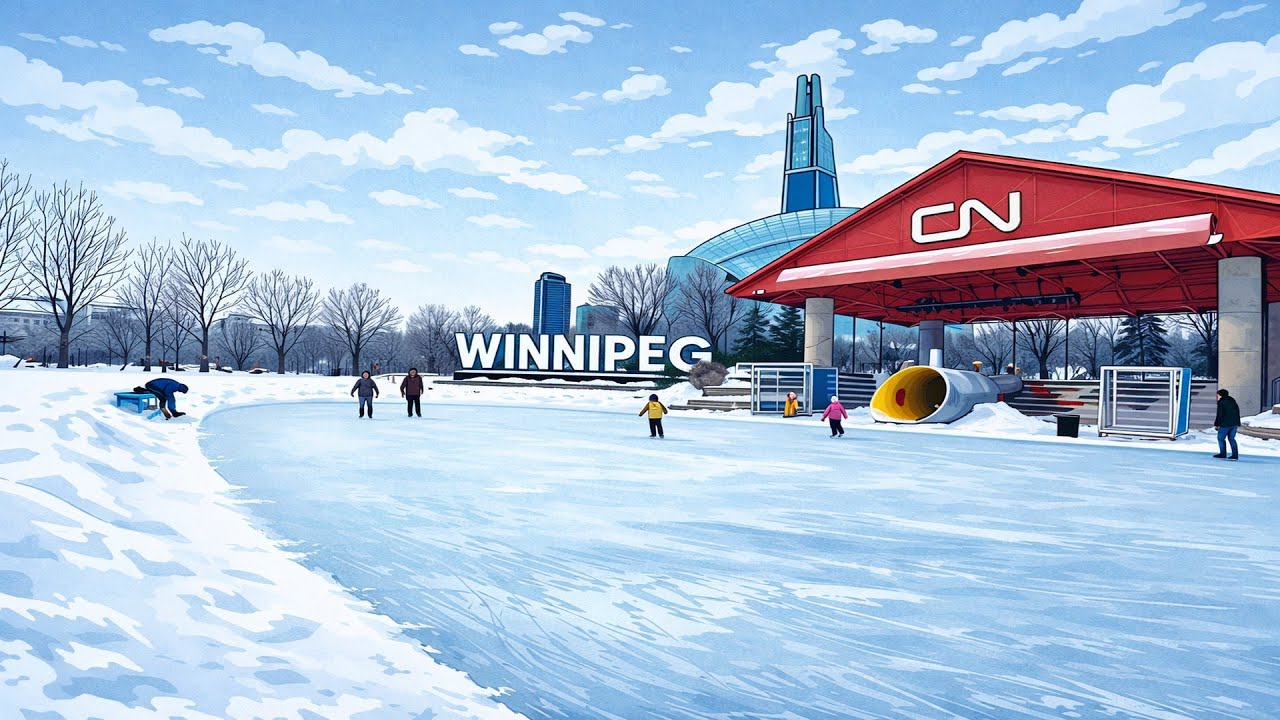 A Peaceful Moment on the Skating Trail at The Forks | No Copyright Music | Enjoyable Winter Scene