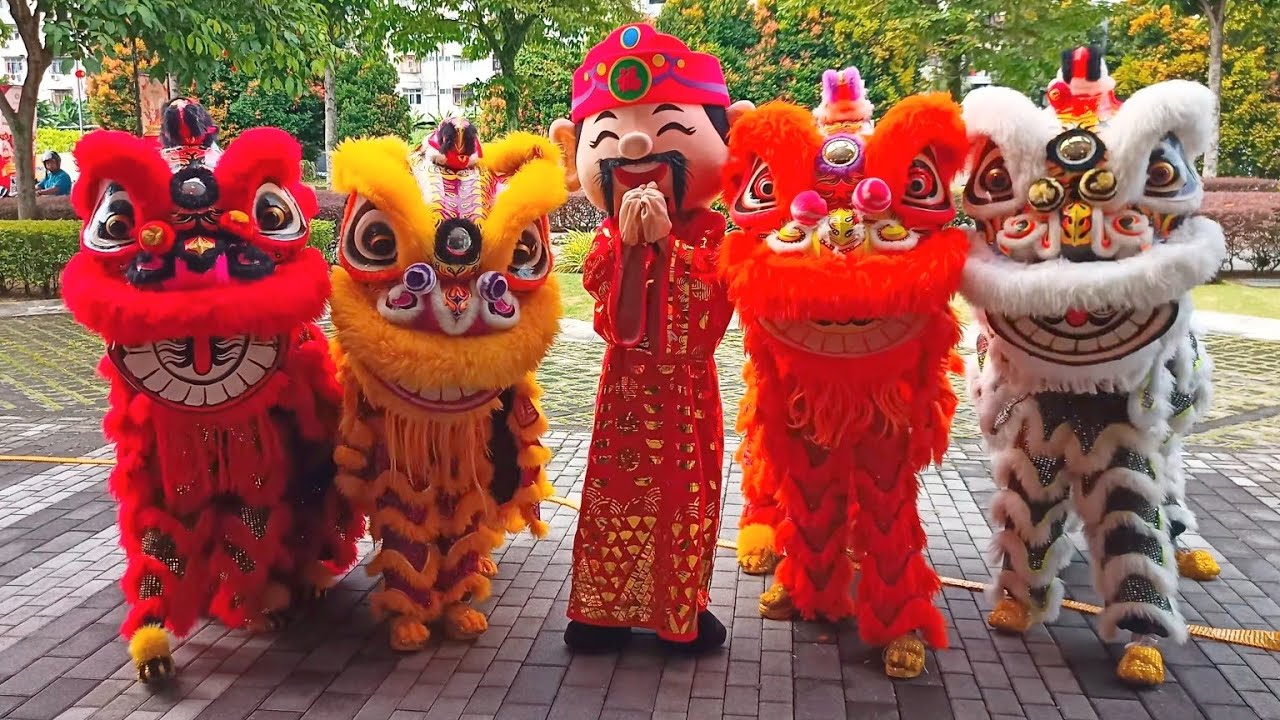 Lion Dance with God of Prosperity visit Park