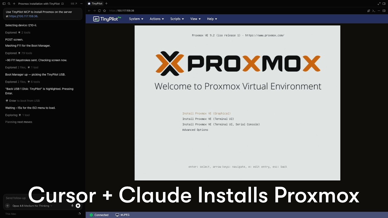 Cursor + Claude Install Proxmox on Bare Metal - No Truck Roll | TinyPilot MCP + Tailscale