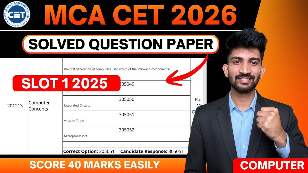 Mca cet Previous Year Solved Question Paper 2026 | Mca cet Important Question for 2026