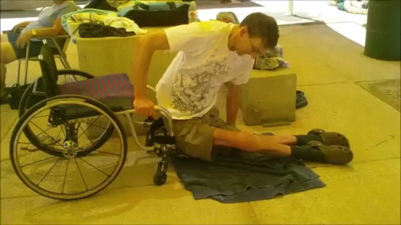 Wheelchair style - Transfer Up Down From Deck At Public Pool - L1 injury 6-21-14