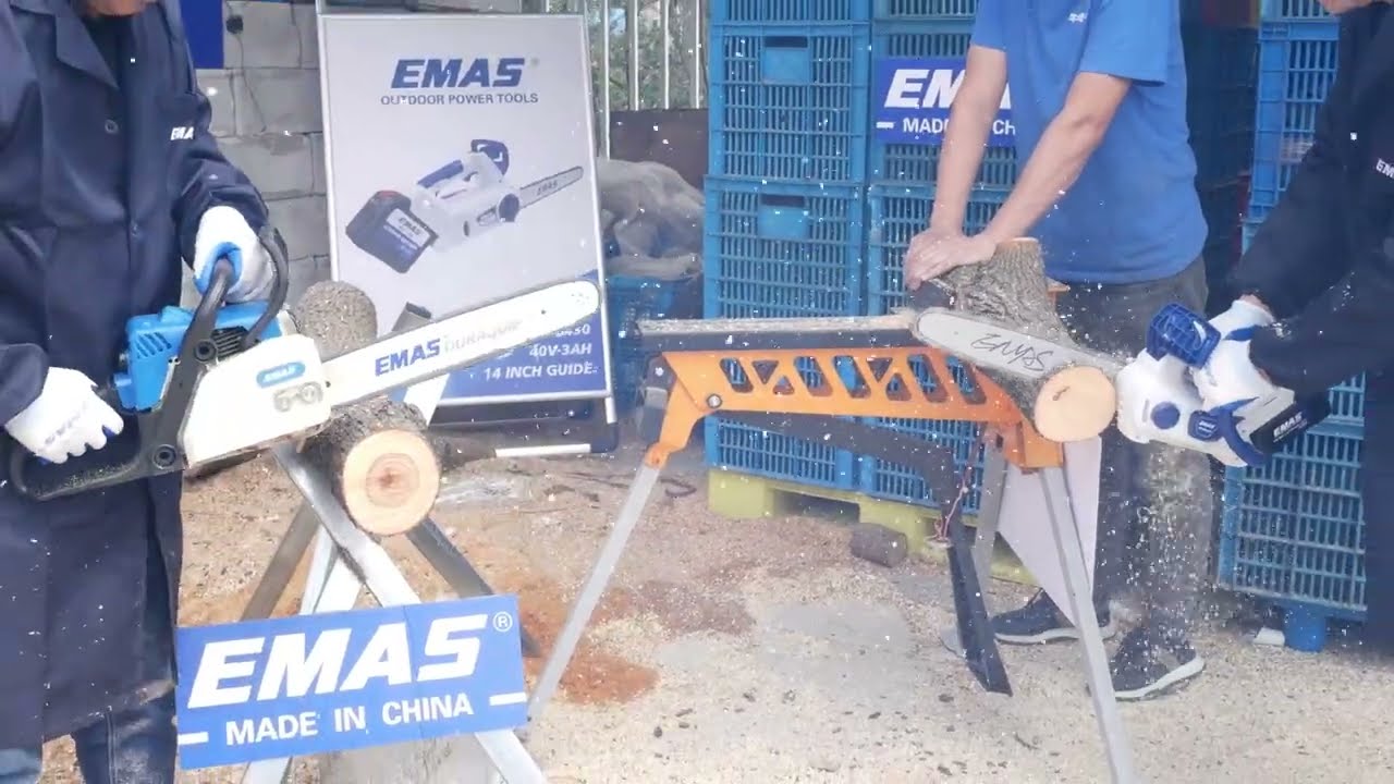 EMLD6430 Battery Chainsaw VS EST180 Gasoline Chainsaw Wood Working Test.