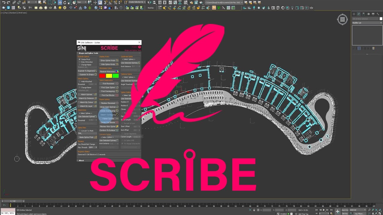 Detach and delete overlapping CAD splines using Scribe