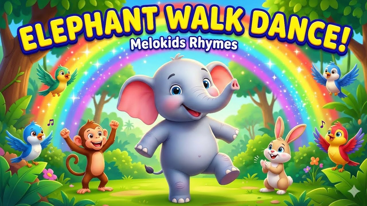 Elephant Walk Dance | Cute Baby Elephant Ellu | Jungle Dance Party for Kids 🐘🌈✨|Melokids Rhymes