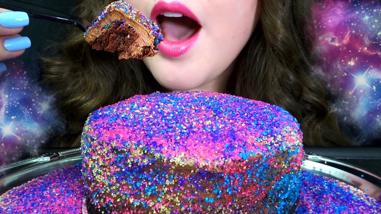 ASMR Galaxy Chocolate Cake 🌌 SATISFYING Eating Sounds