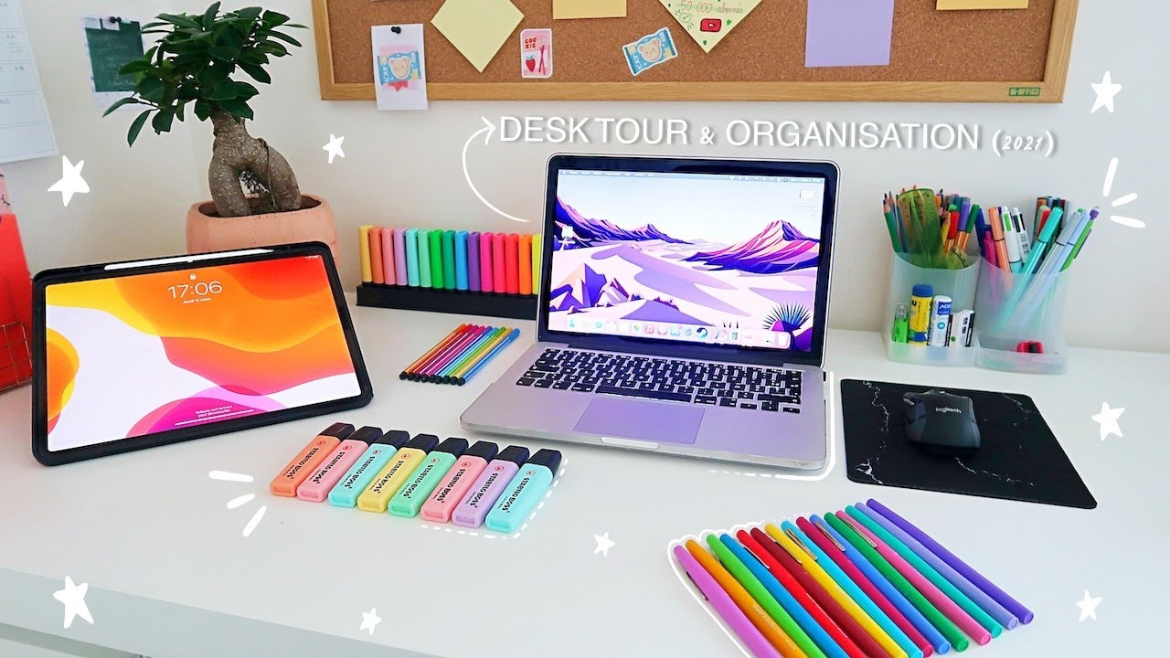 DESK TOUR 2021 📒 : organized & aesthetic ✨💛