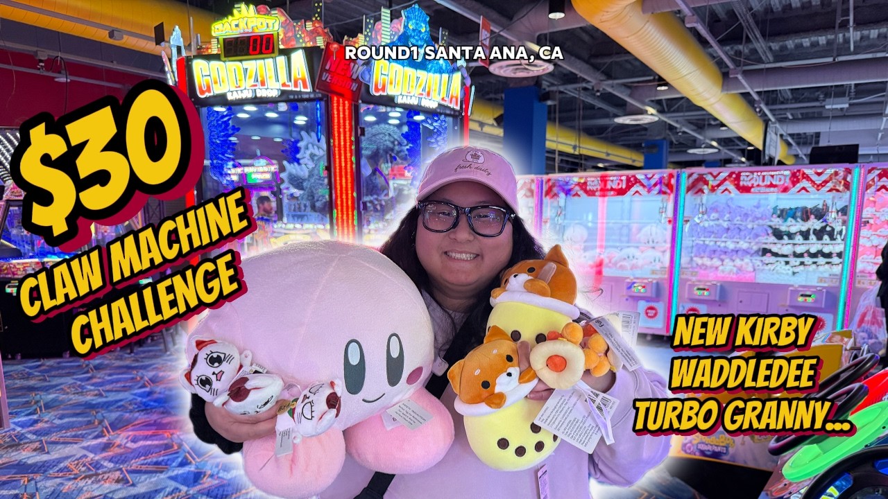 ИГРА НА АВТОМАТЕ С КЛЕШНИЦЕЙ ЗА 50 ДОЛЛАРОВ В #round1 SANTA ANA #arcade #clawmachine #kirby #dand...