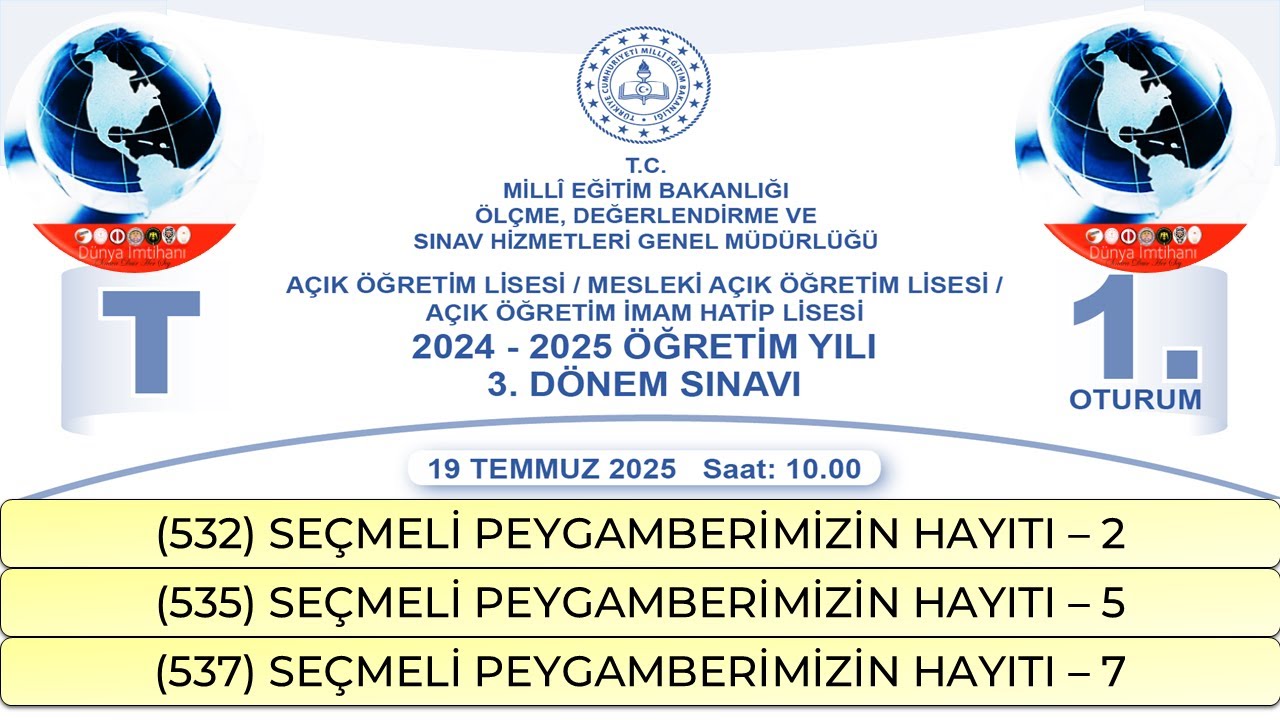 2025 / 3. DÖNEM / AÇIK ÖĞRETİM LİSESİ / SEÇMELİ PEYGAMBERİMİZİN HAYATI – 2-5-7 / 1. OTURUM