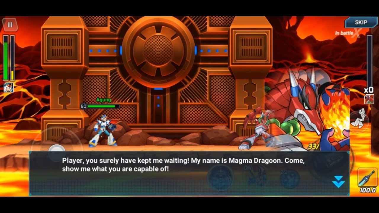 Rockman X DiVE - First Armor X vs Magma Dragoon Boss Battle