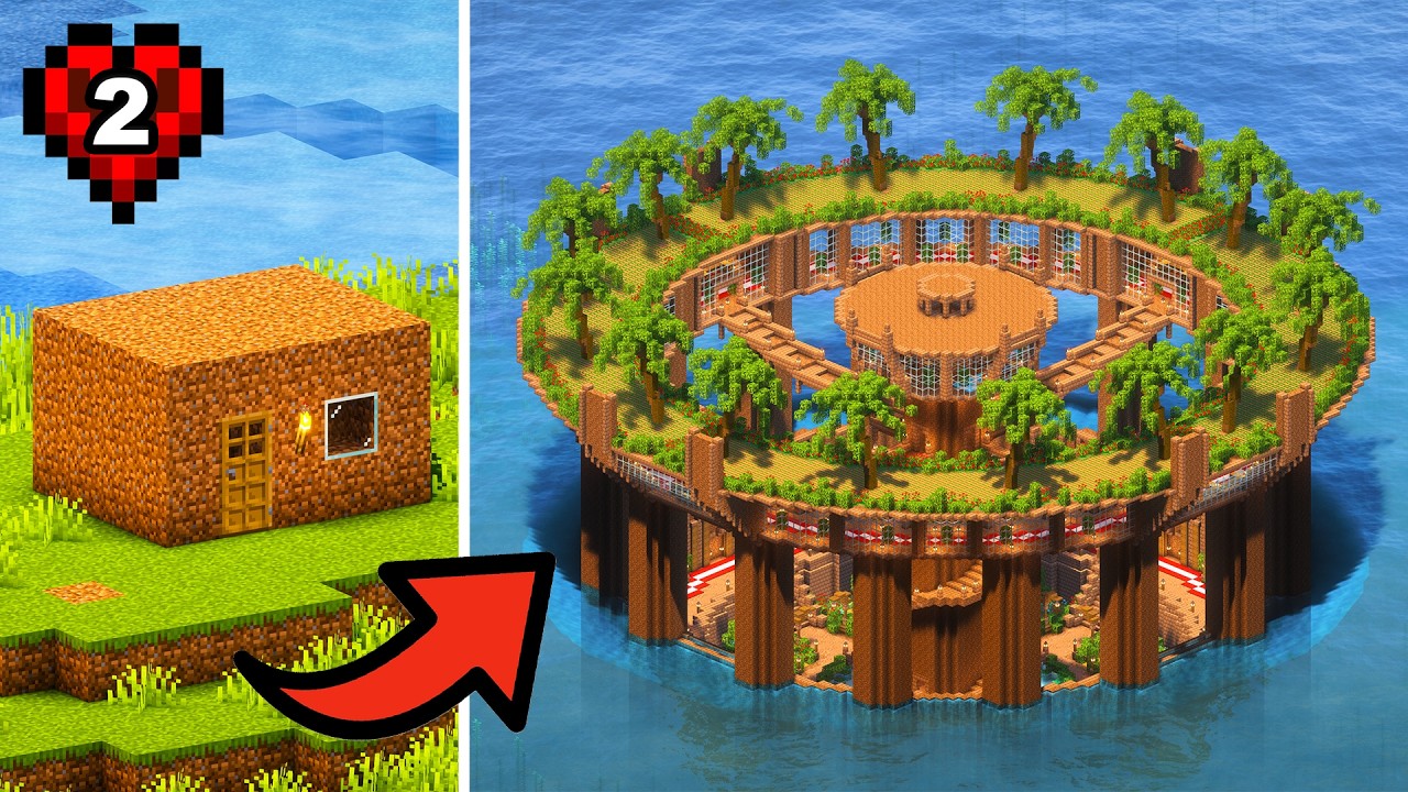 Строительство мегабазы ​​исключительно из земли в хардкорном режиме Minecraft