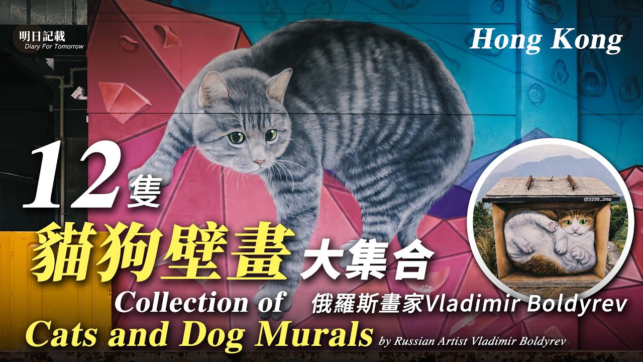 12隻！大帽山貓屋 汀九貓 攀石貓 俄羅斯畫家Vladimir Boldyrev香港12隻貓狗壁畫大集合