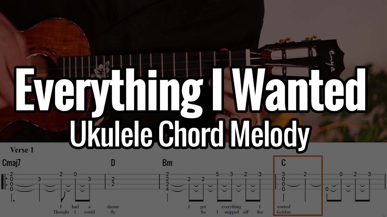 Billie Eilish - Everything I Wanted (Ukulele Chord Melody Fingerstyle) Tabs On Screen