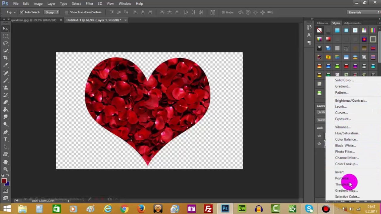 DERS : 8 - Photoshop'ta Resim ya da Fotoğrafı Şeklin İçine Silgi Aracını Kullanarak Yerleştirme
