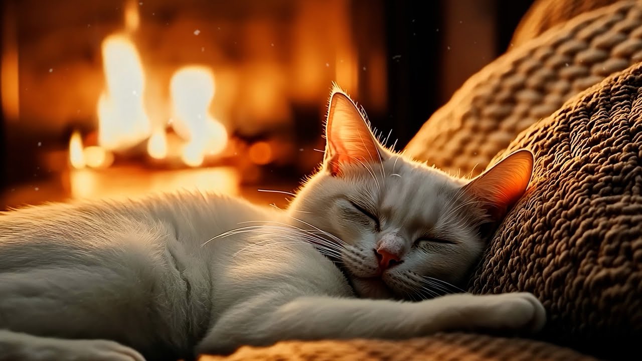A Cozy Night for Anxious Cats 🐾 Soft Music, Gentle Purring & Warm Fireplace Sleep Sounds
