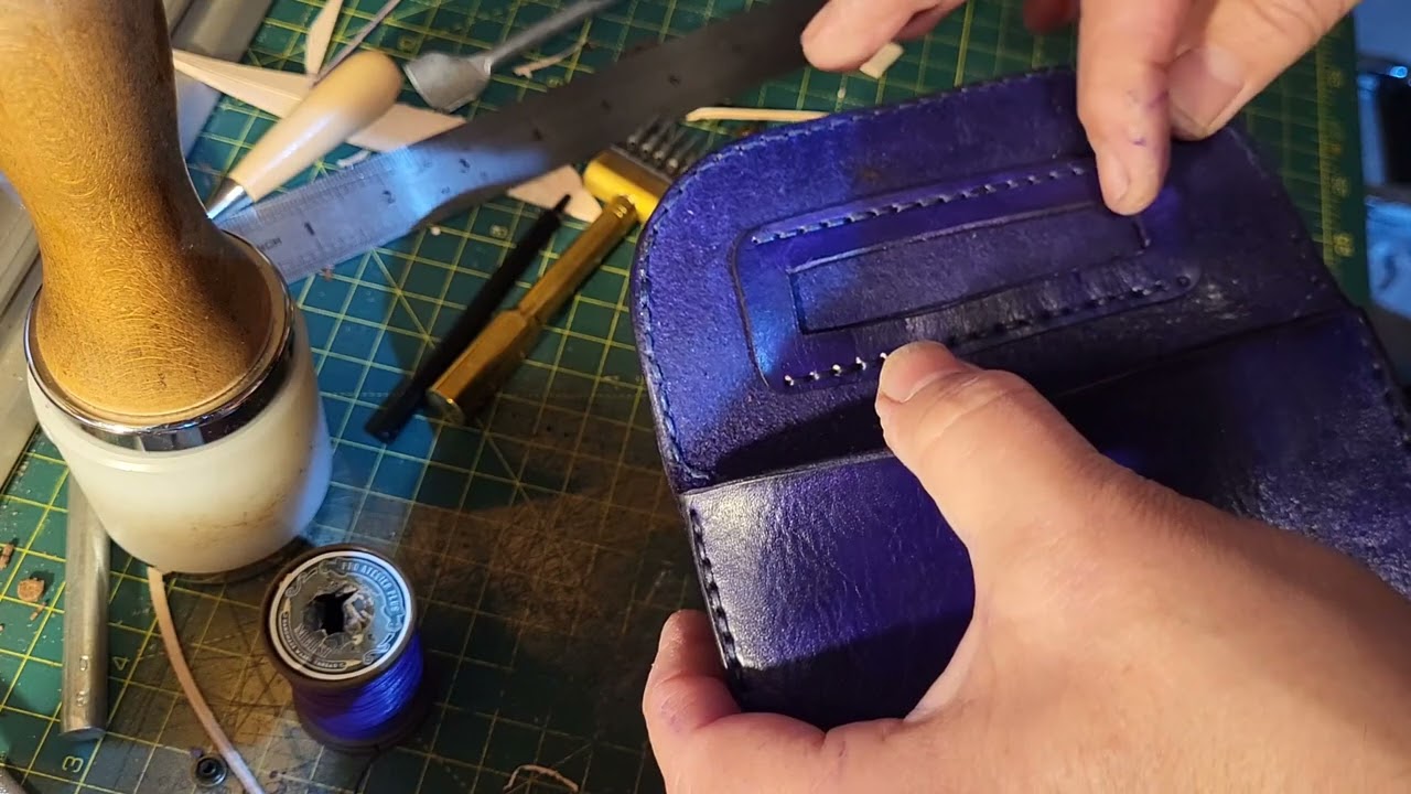 Commissioned Thistle and bee leather tobacco pouch, hand cut, hand dyed, hand stitched.