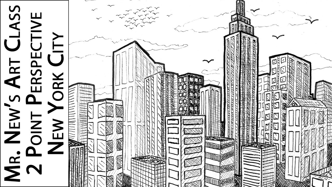 Viewer Request: Drawing New York City - 2 Point Perspective Tutorial - How to Draw 3D Spaces