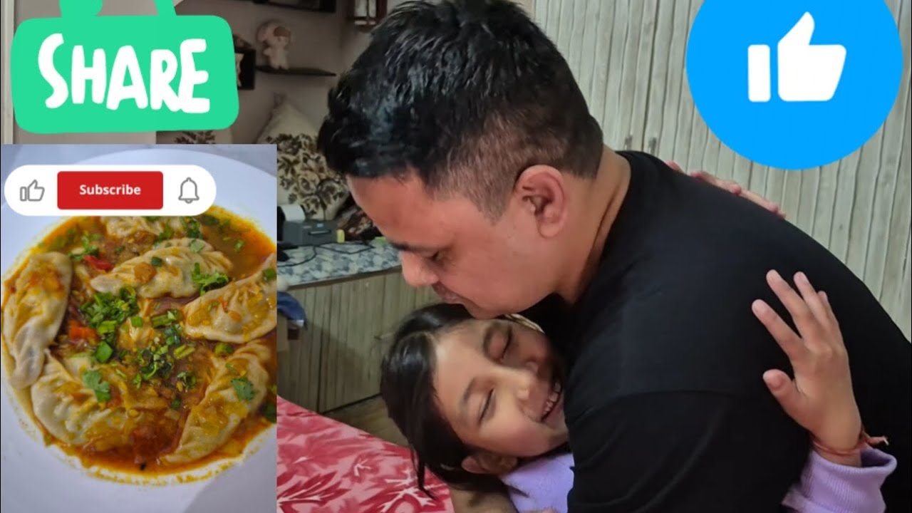 Aaj itne dino baad pranshika mili apne papa se🥰#meine banaya unke demand mein thukpa or momo🍜