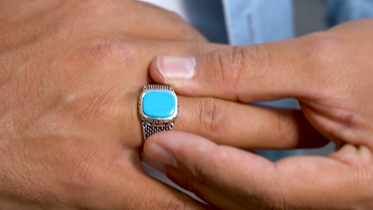 Anello chevalier con pietra turchese uomo in argento 925 - DRG Gioielli