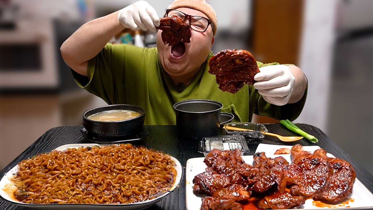 오랜만에 자메이카 통다리 혼내줬습니다... 불닭과 짜슐랭을 곁들여서│Chicken and ramen Mukbang Eatingshow