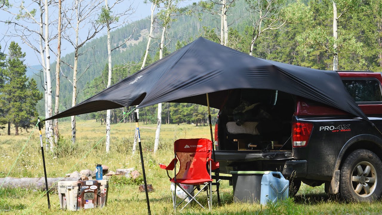 DIY Truck Canopy using $7 extendable painters poles - Cheap, Adjustable and Functional!