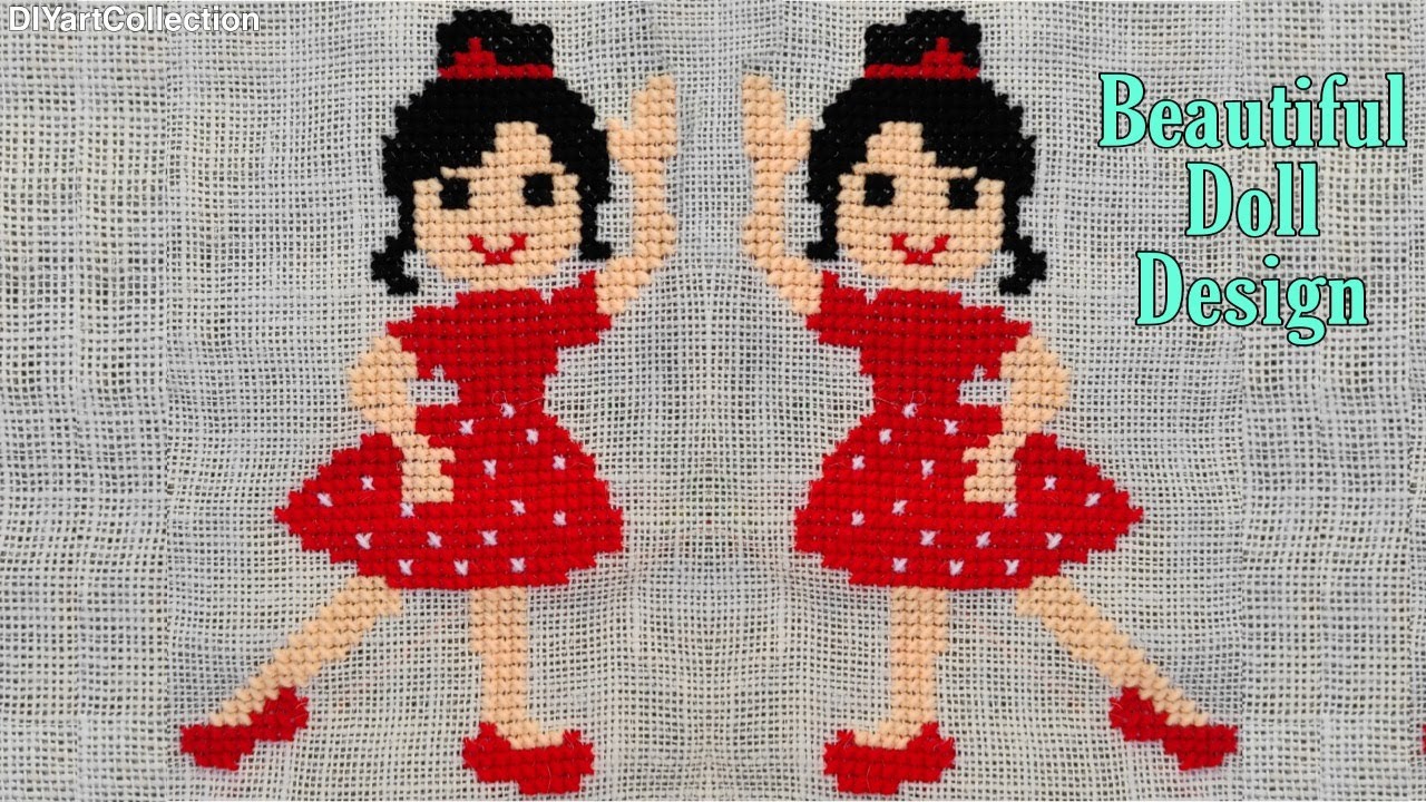 Cross stitch beautiful doll design-asan design in jute mat-stitch rugs,sittingmat,tablemat